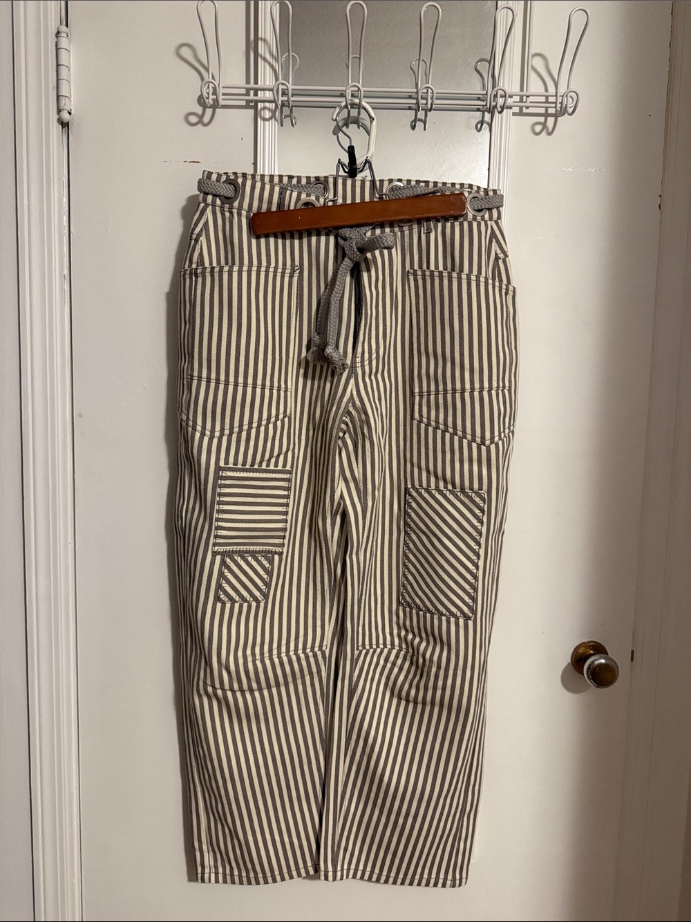 Women’s Barrel Striped Utility Pants - Beige/White